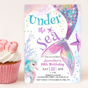 Under The Sea Mermaid 10th Birthday Invitation