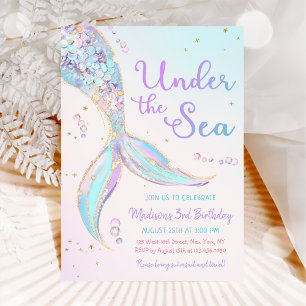 Under The Sea Mermaid 3rd Birthday Party Invitation