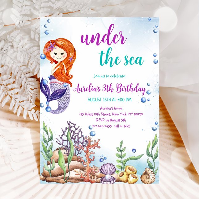 Under The Sea Mermaid 3th Birthday Party  Invitation (Creator Uploaded)