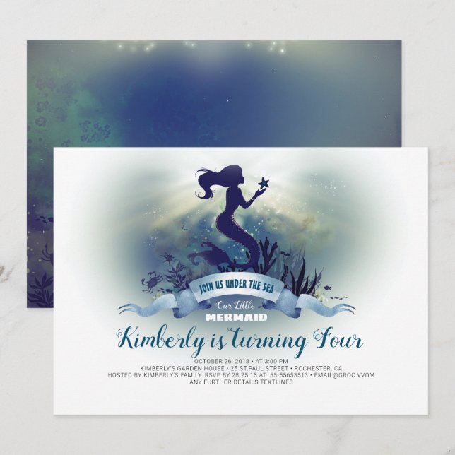 Under the Sea - Mermaid and Starfish Birthday Invitation (Front/Back)