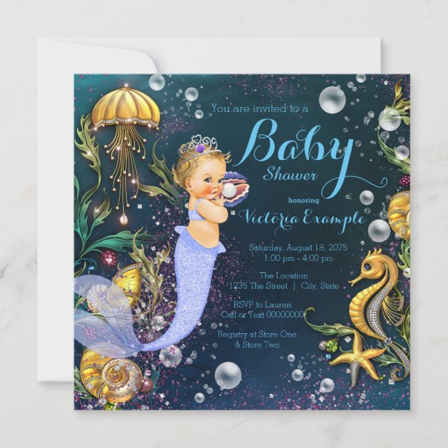 Under The Sea Mermaid Baby Shower Invitation (Front)