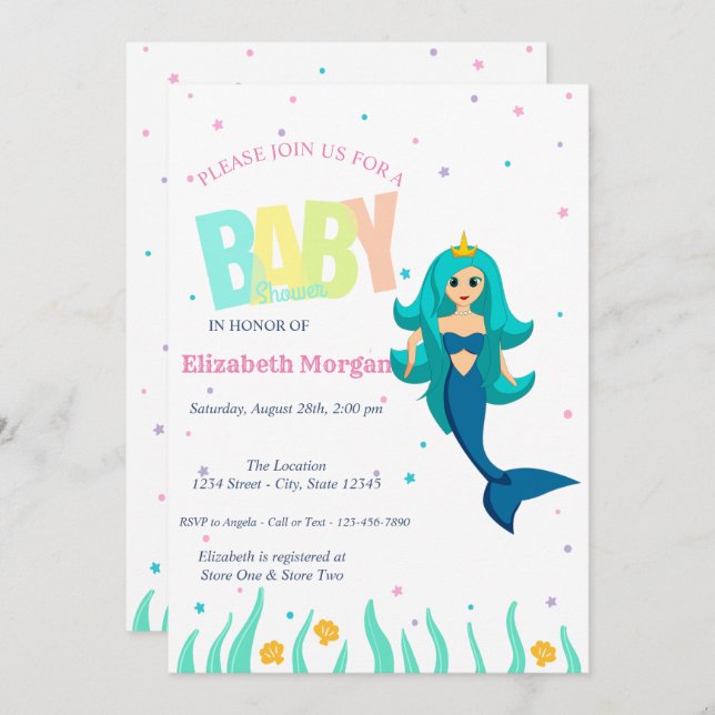 Under The Sea, Mermaid  Baby Shower Invitation (Front/Back)