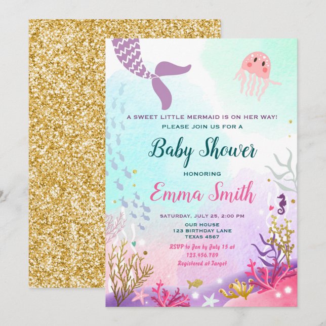 Under the Sea Mermaid Baby shower Invitation Girl (Front/Back)