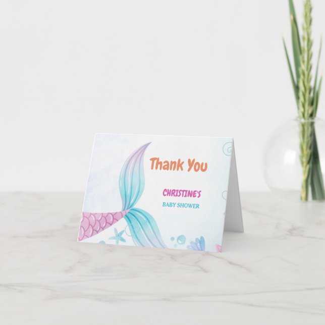 Under the Sea Mermaid Baby shower party Thank You Card (Front)