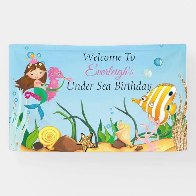 Under the Sea Mermaid Birthday Banner (Horizontal)