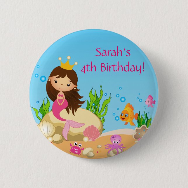 Under the Sea Mermaid Birthday Button (Front)