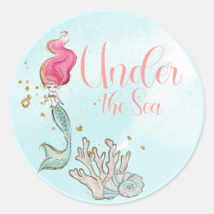 Under the Sea Mermaid Birthday Favour Classic Round Sticker