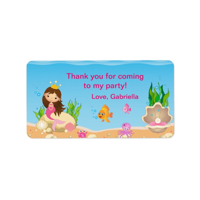 Under the Sea Mermaid Birthday Favour Tag Label (Front)