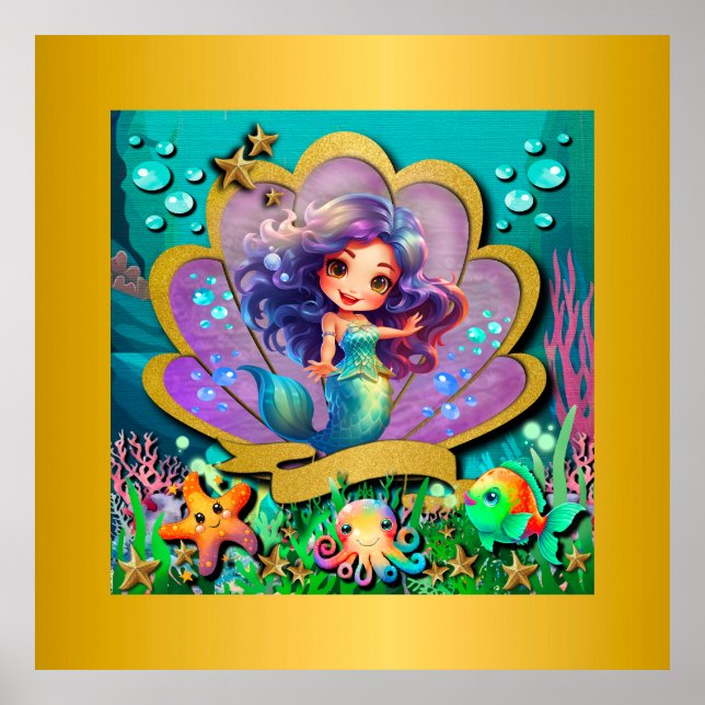 Under The Sea & Mermaid Birthday Girl Party Poster (Front)
