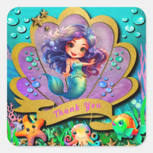 Under The Sea & Mermaid Birthday Girl Party Square Sticker
