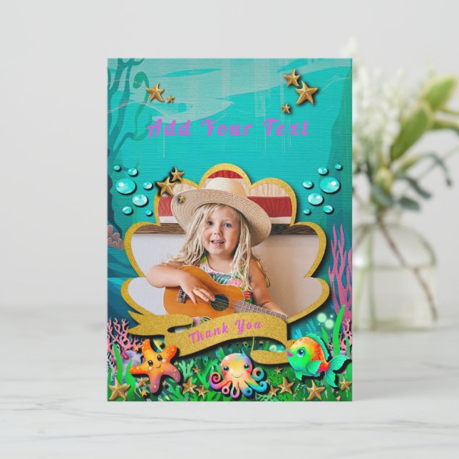 Under The Sea & Mermaid Birthday Girl Party Thank You Card (Standing Front)