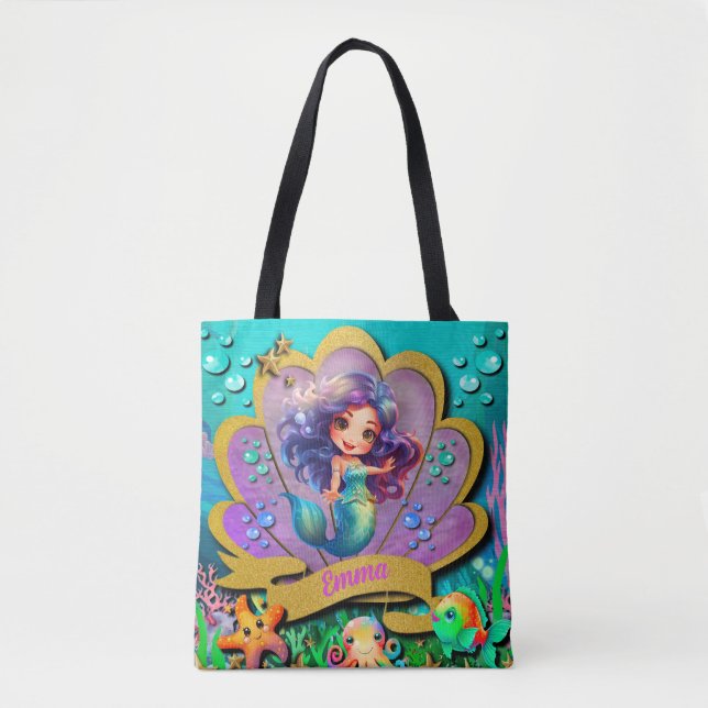Under The Sea & Mermaid Birthday Girl Party Tote Bag (Front)