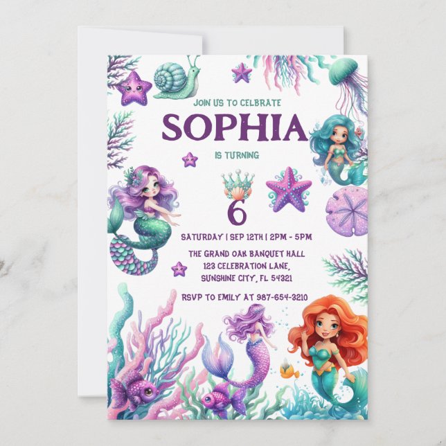 Under the Sea,Mermaid Birthday GIRLS Invitation (Front)