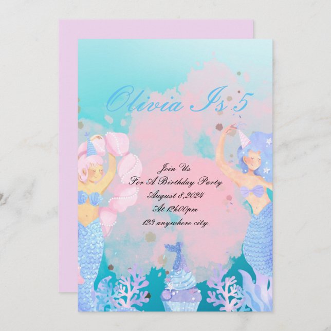 under the sea mermaid birthday invitation (Front/Back)