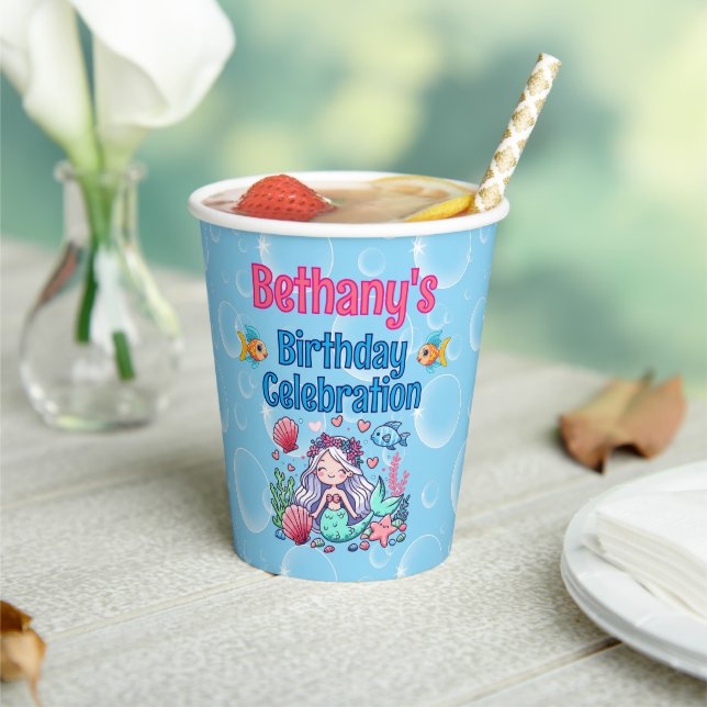 Under The Sea Mermaid Birthday Paper Cups (Insitu)