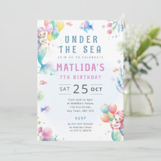 Under The Sea Mermaid Birthday Party Invitation