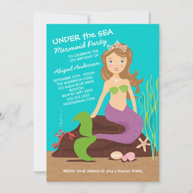 Under the Sea Mermaid Birthday Party Invitation (Front)