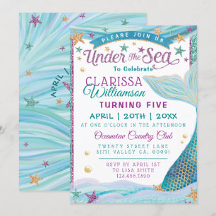 Under The Sea Mermaid Birthday Party Invitation