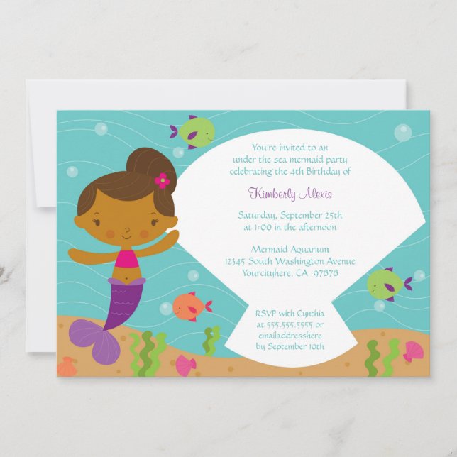 Under the sea mermaid birthday party invitation (Front)