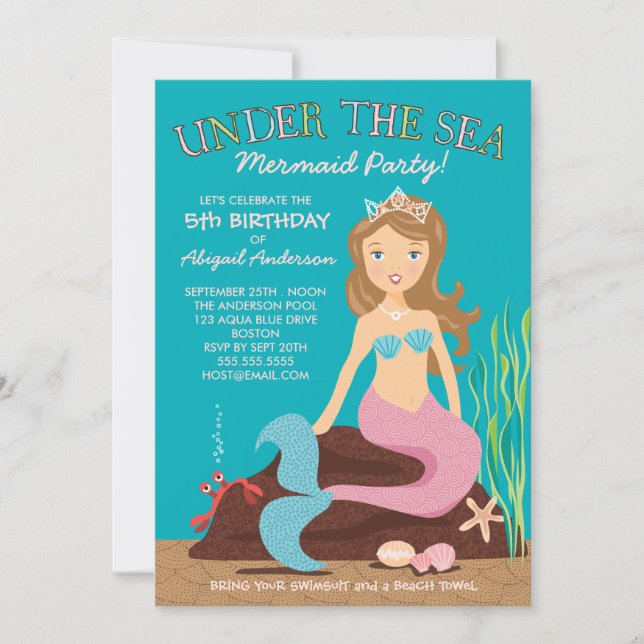 Under the Sea Mermaid Birthday Party Invitation (Front)