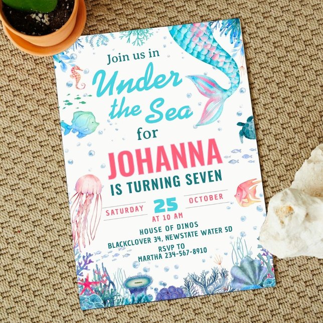 Under the sea Mermaid Birthday Party Invitation (Under the sea Mermaid Birthday Party Invitation)