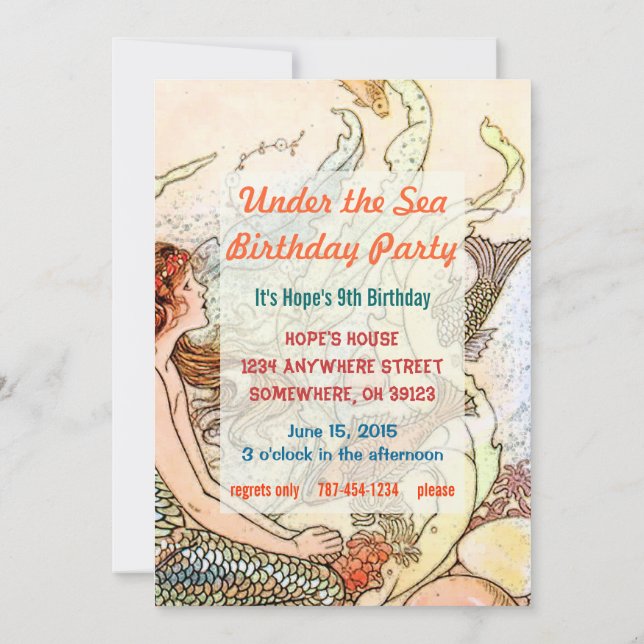 Under the Sea Mermaid Birthday Party Invitation (Back)