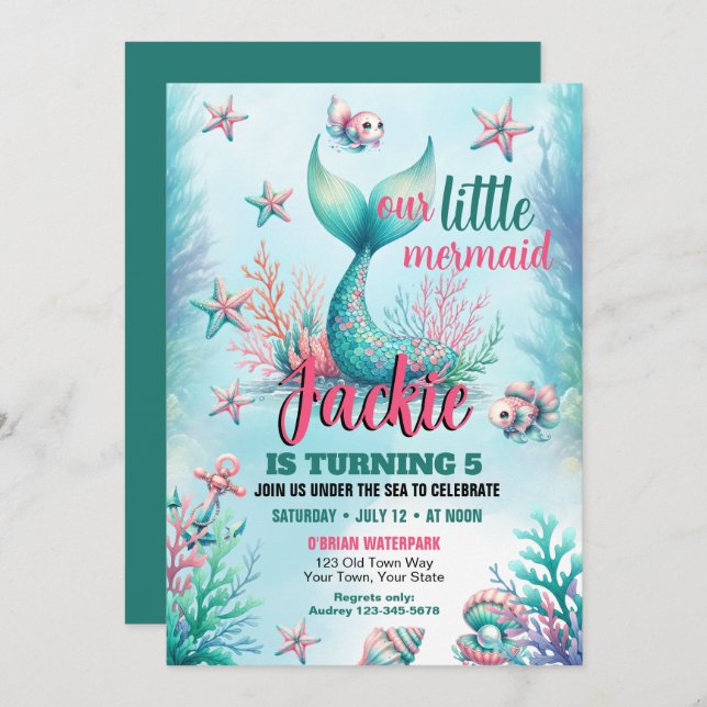 Under The Sea Mermaid Birthday Party Invitation (Front/Back)