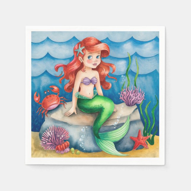Under The Sea Mermaid Birthday Party Napkin (Front)
