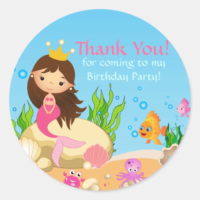 Under the Sea Mermaid Birthday Party Sticker (Front)