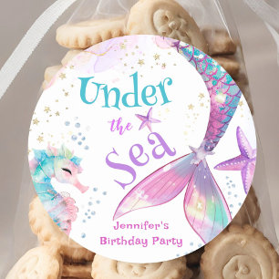 Under The Sea Mermaid Birthday Pink Purple Classic Round Sticker