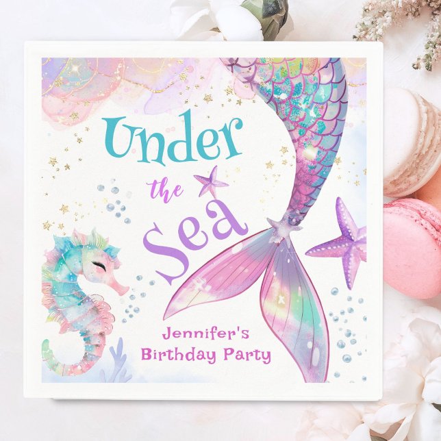 Under The Sea Mermaid Birthday Pink Purple Napkin (Creator Uploaded)
