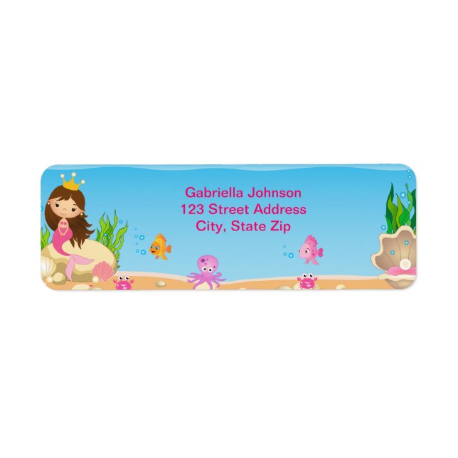 Under the Sea Mermaid Birthday Return Label (Front)