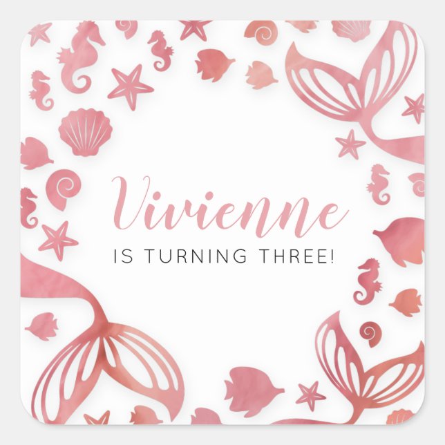 Under the Sea Mermaid Birthday Square Sticker (Front)