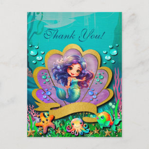 Under The Sea & Mermaid Birthday Thank You! Holiday Postcard
