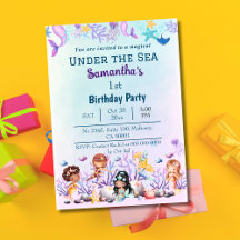 Under the sea mermaid cute kids blue 1st birthday