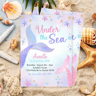Under The Sea Mermaid Girl 1st Birthday Party Invitation