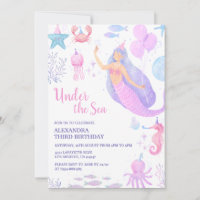 Under the Sea Mermaid Girl 3rd Birthday Pastel