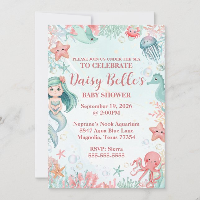 Under the Sea Mermaid Girls Baby Shower Invitation (Front)