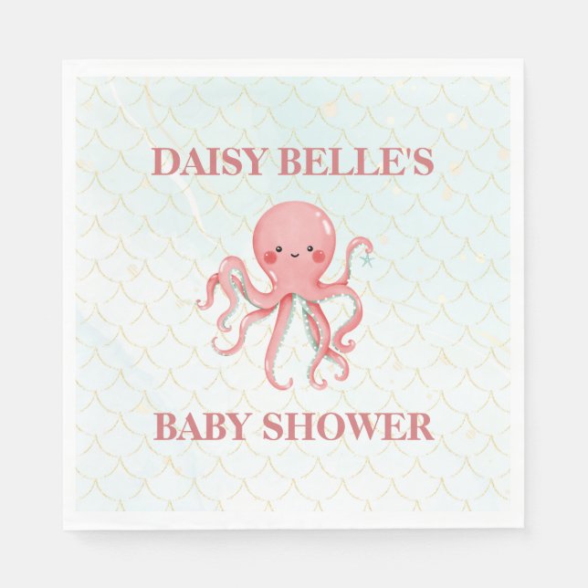 Under The Sea Mermaid Girls Baby Shower Napkin (Front)