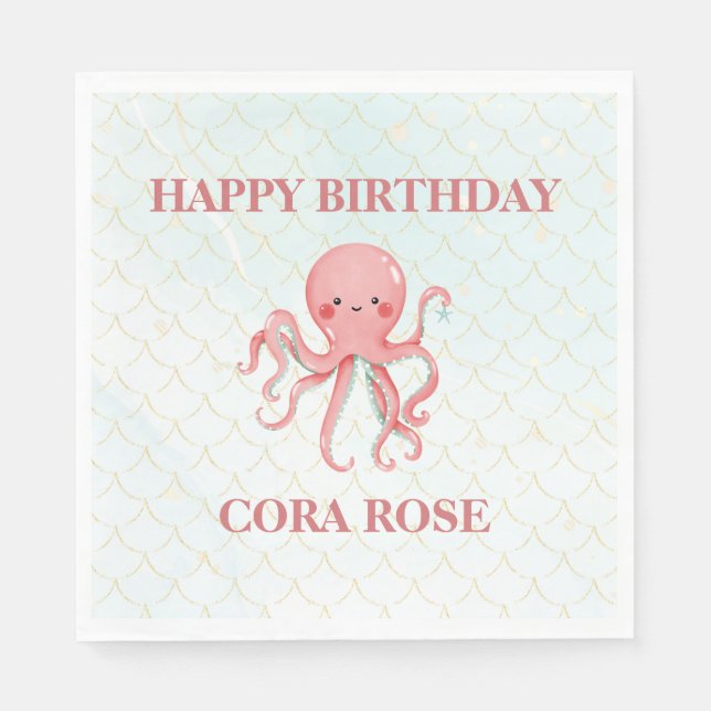 Under The Sea Mermaid Girls Birthday Napkin (Front)