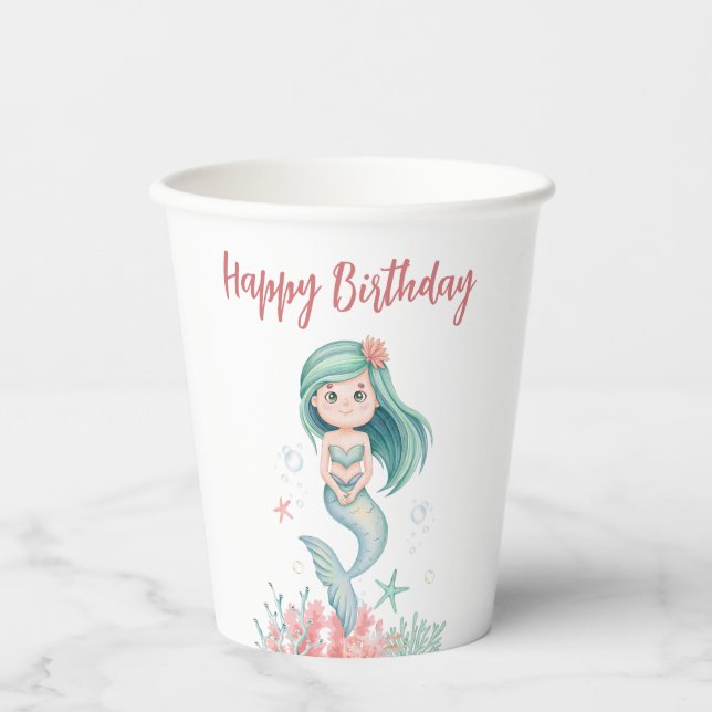 Under The Sea Mermaid Girls Birthday Paper cup (Front)