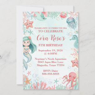 Under the Sea Mermaid Girls Birthday Party Invitation
