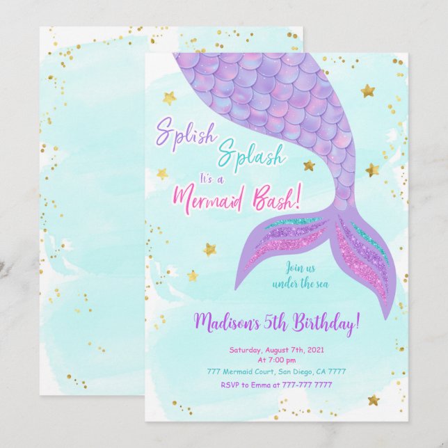 Under The Sea Mermaid Kids Invitation (Front/Back)