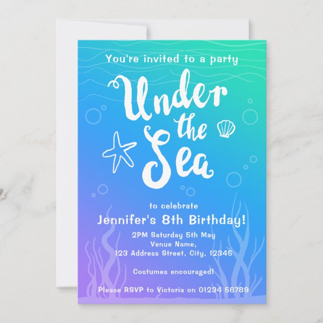 Under the sea mermaid kids party invitation (Front)