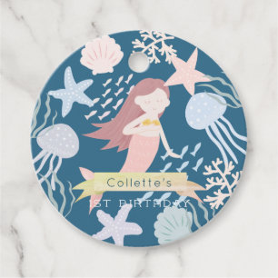 Under the Sea Mermaid Navy Blue Birthday Favour Ta Favour Tags