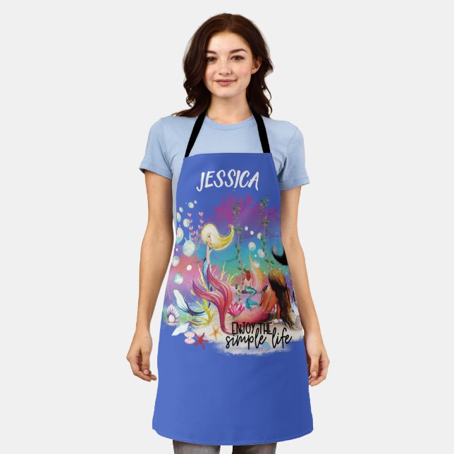 Under The Sea Mermaid Ocean Purple Turquoise Apron (Worn)