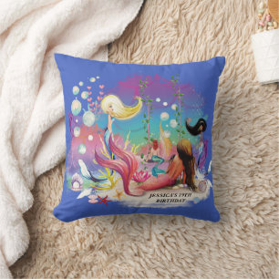 Under The Sea Mermaid Ocean Purple Turquoise Cushion
