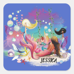 Under The Sea Mermaid Ocean Purple Turquoise Square Sticker
