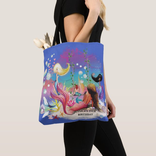 Under The Sea Mermaid Ocean Purple Turquoise Tote Bag (Close Up)
