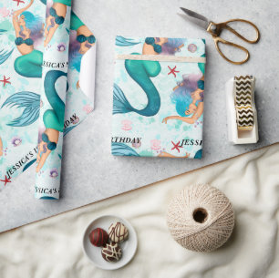 Under The Sea Mermaid Ocean Purple Turquoise Wrapping Paper